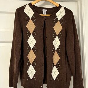 Brown Argyle Women's Cardigan